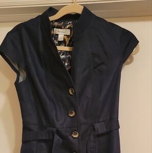 Dressbarn Chambray Shirt Dress Cap Sleeve Dark Denim Midi Dress Size 4